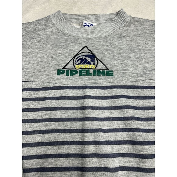 Vintage Pipeline Sports 90s Pullover Gray Crewneck Sweatshirt Size Medium - Picture 2 of 7